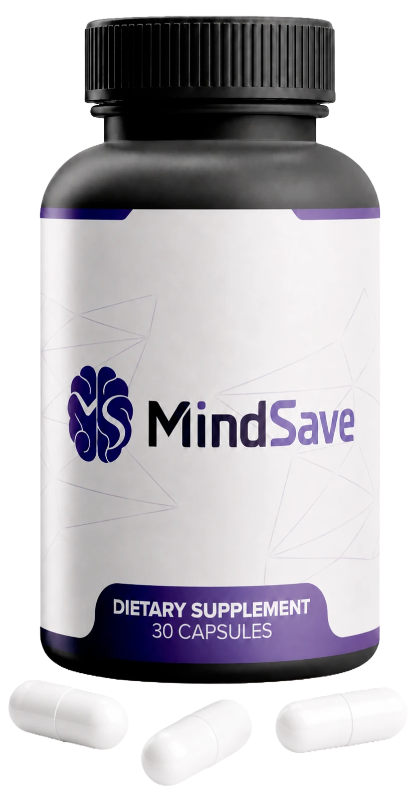 MindSave dietary supplement bottle with capsules